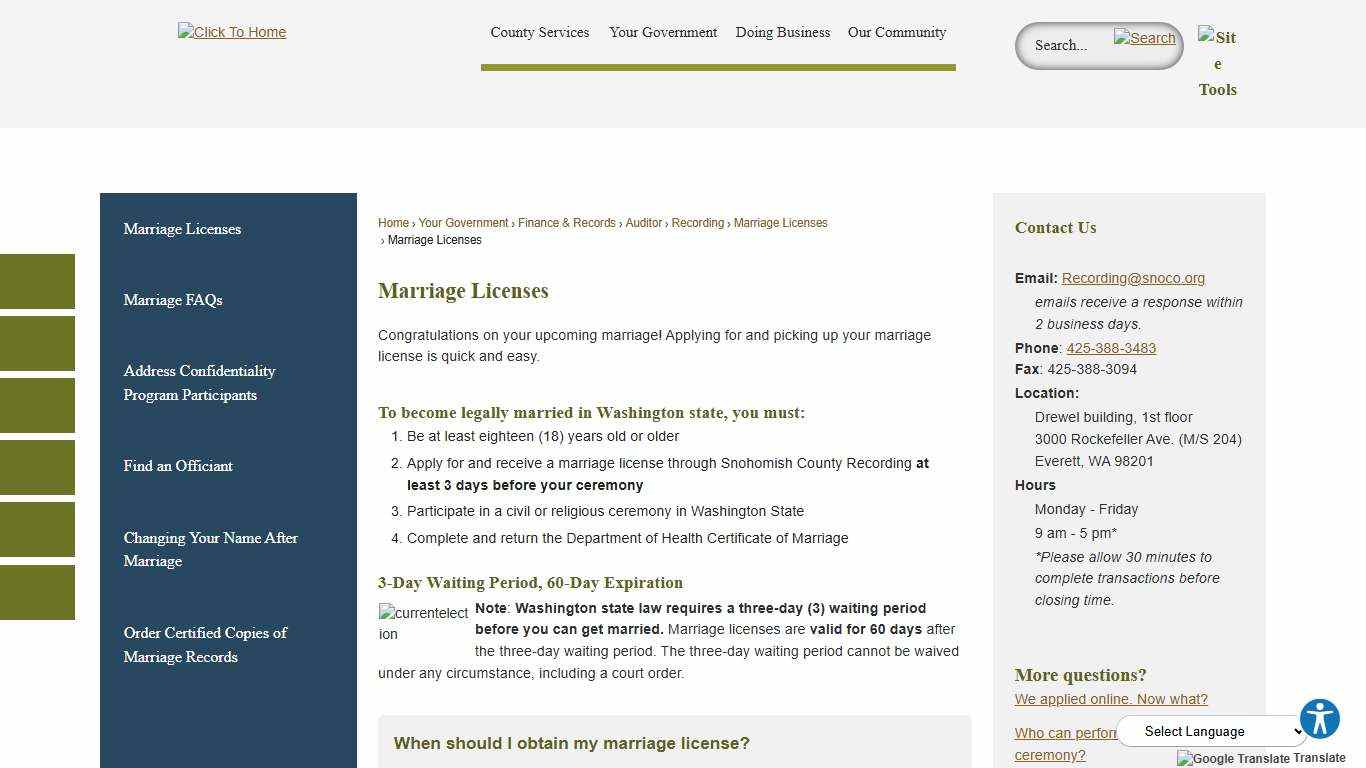 Marriage Licenses | Snohomish County, WA - Official Website